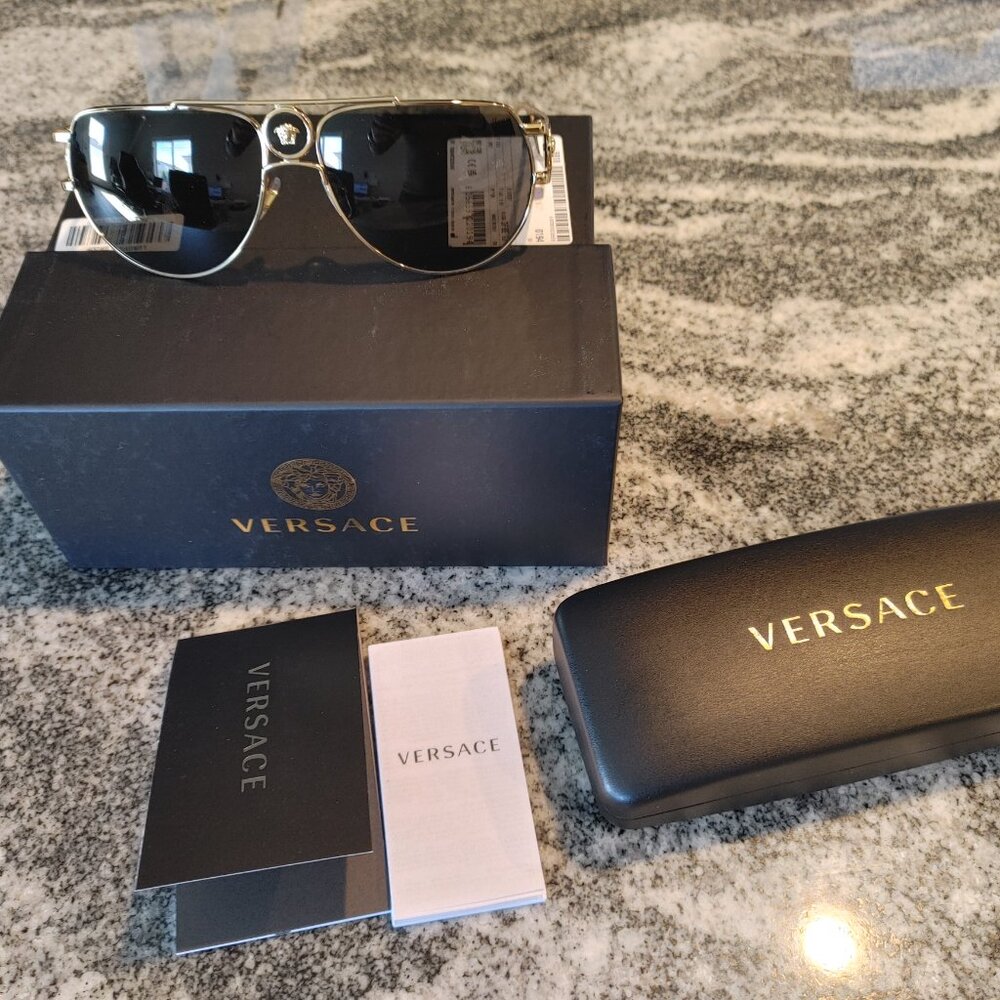 VERSACE VE2225 100287 Gold Grey 60mm Men's Sunglasses NWT.
